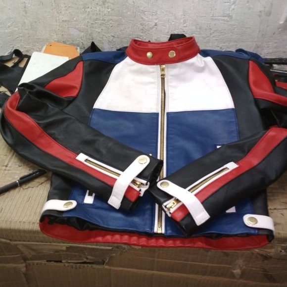 Women's Genuine Lambskin Leather Colorblock Jacket - Medium - Picture 2 of 5